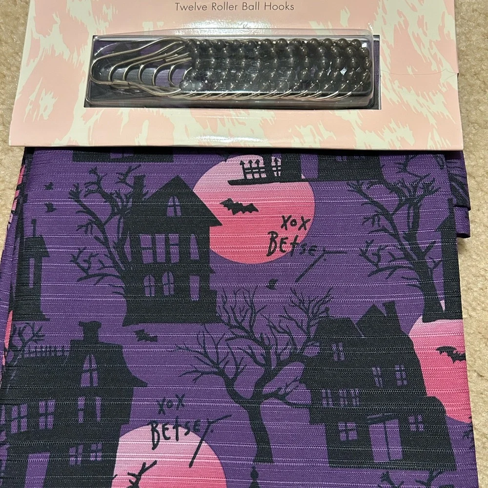 Betsey Johnson Purple and Pink Halloween Shower Curtain Set
